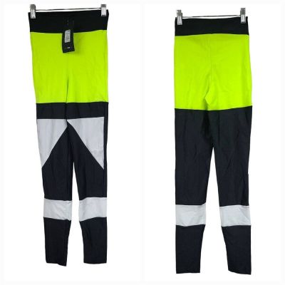 NWT Fashion Nova Anahi Leggings Colorblock Black/Neon Yellow XS 0/1 High Rise